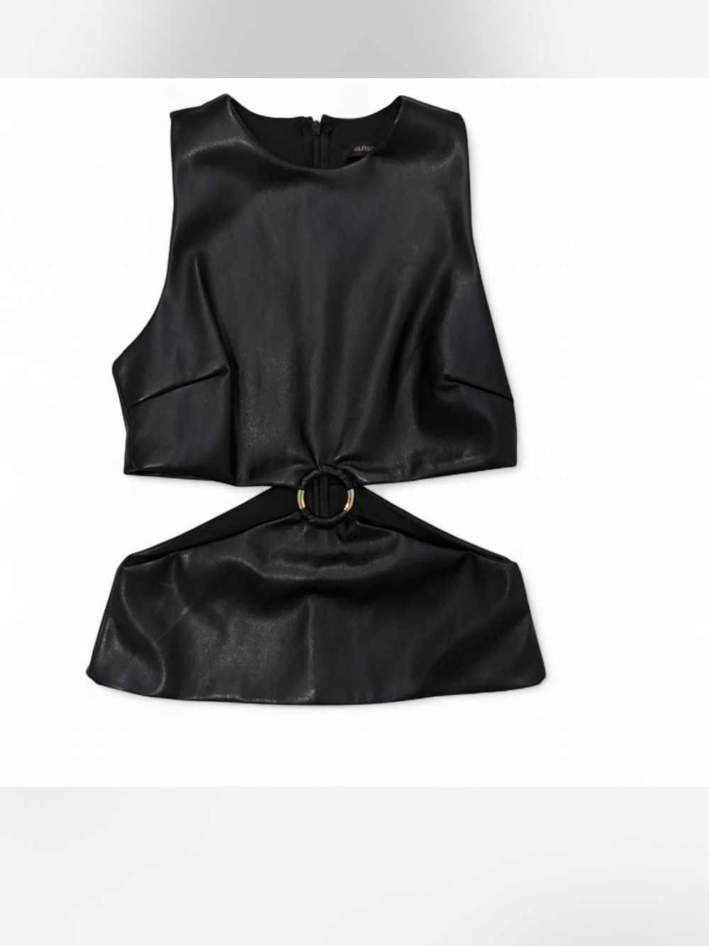REVOLVE Black Faux Leather Cutout Crop Top with Ring Detail
